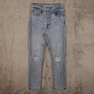 Levi's Jeans Wedgie Straight High Rise Distressed Women's 25 Light Wash Blue